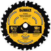 DeWALT DWA161218 Circular Saw Blade, 6-1/2 in Dia, 5/8 in Arbor, 18-Teeth